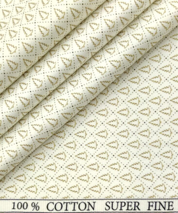 PEE GEE Men's Cotton Printed 2.25 Meter Unstitched Shirting Fabric (Milky White & Brown)