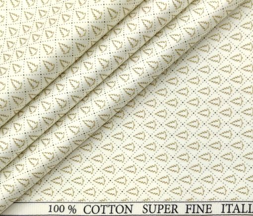 PEE GEE Men's Cotton Printed 2.25 Meter Unstitched Shirting Fabric (Milky White & Brown)