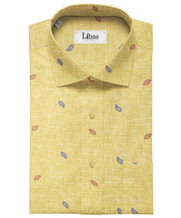 PEE GEE Men's Cotton Printed 2.25 Meter Unstitched Shirting Fabric (Yellow)