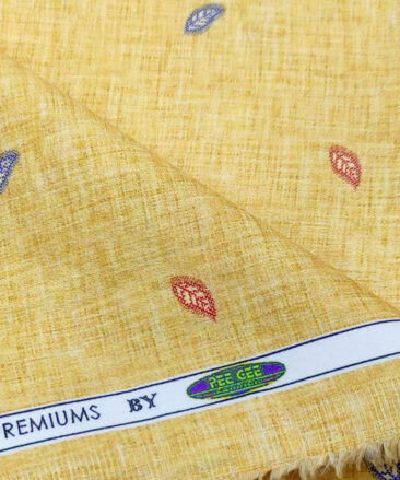 PEE GEE Men's Cotton Printed 2.25 Meter Unstitched Shirting Fabric (Yellow)