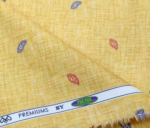 PEE GEE Men's Cotton Printed 2.25 Meter Unstitched Shirting Fabric (Yellow)