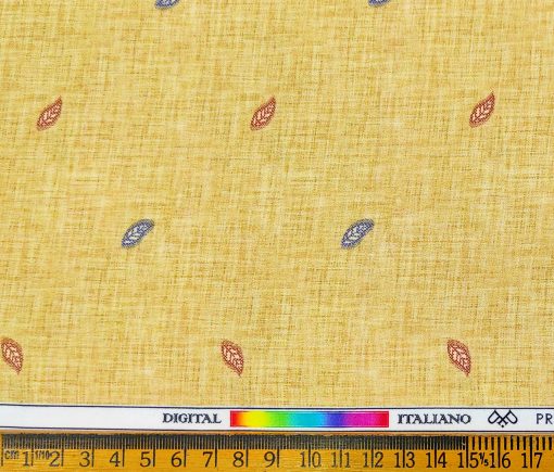 PEE GEE Men's Cotton Printed 2.25 Meter Unstitched Shirting Fabric (Yellow)