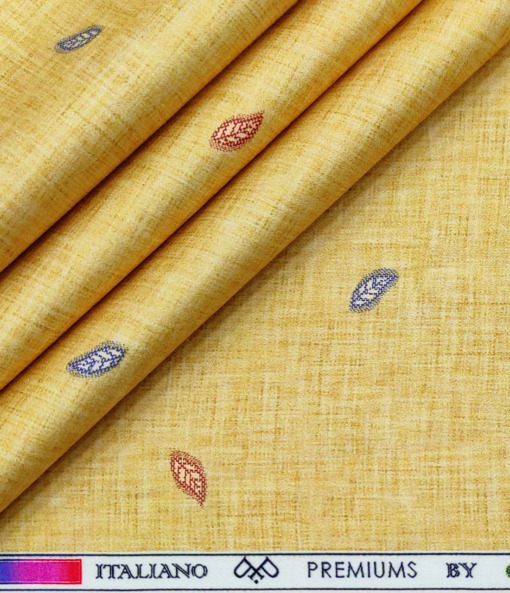 PEE GEE Men's Cotton Printed 2.25 Meter Unstitched Shirting Fabric (Yellow)