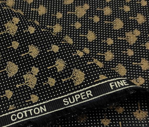 PEE GEE Men's Cotton Printed 2.25 Meter Unstitched Shirting Fabric (Black)