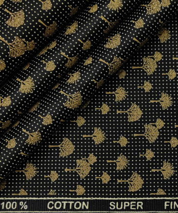 PEE GEE Men's Cotton Printed 2.25 Meter Unstitched Shirting Fabric (Black)