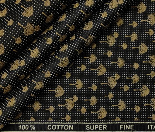 PEE GEE Men's Cotton Printed 2.25 Meter Unstitched Shirting Fabric (Black)