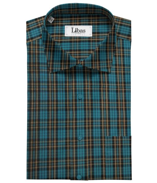 Raymond Men's Cotton Tencel Checks 2 Meter Unstitched Shirting Fabric (Dark Sea Green)