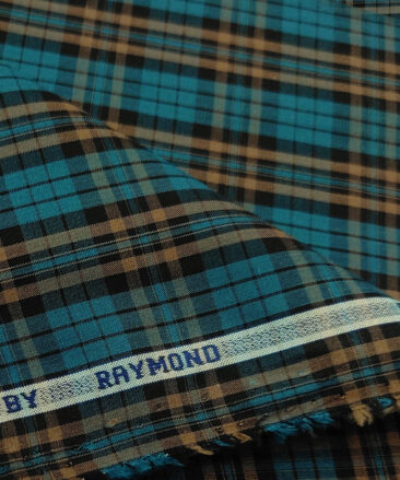 Raymond Men's Cotton Tencel Checks 2 Meter Unstitched Shirting Fabric (Dark Sea Green)