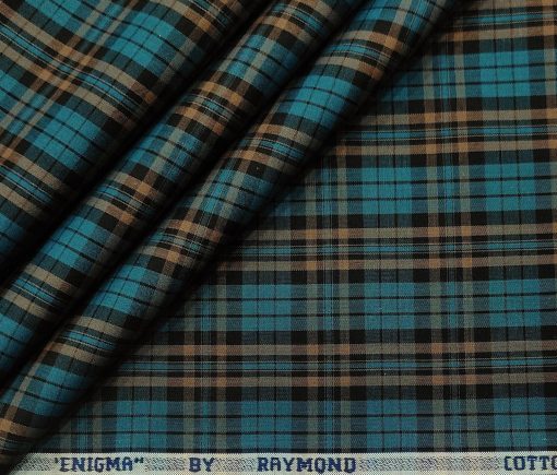 Raymond Men's Cotton Tencel Checks 2 Meter Unstitched Shirting Fabric (Dark Sea Green)