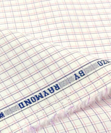 Raymond Men's Cotton Checks 2 Meter Unstitched Shirting Fabric (White)