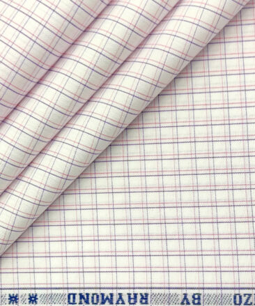 Raymond Men's Cotton Checks 2 Meter Unstitched Shirting Fabric (White)