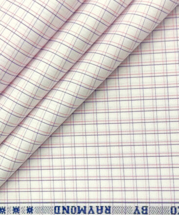 Raymond Men's Cotton Checks 2 Meter Unstitched Shirting Fabric (White)