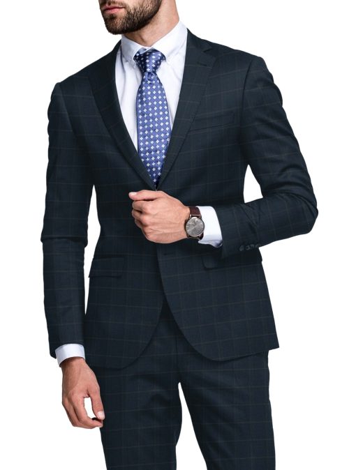 Raymond Men's Wool Checks Super 120's  Unstitched Suiting Fabric (Dark Blue) - Image 2