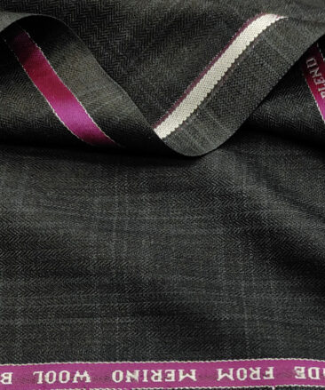 Raymond Men's Wool Checks 3.75 Meter Unstitched Suiting Fabric (Dark Grey)