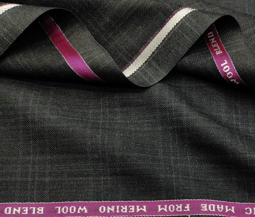 Raymond Men's Wool Checks 3.75 Meter Unstitched Suiting Fabric (Dark Grey)