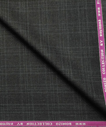 Raymond Men's Wool Checks 3.75 Meter Unstitched Suiting Fabric (Dark Grey)