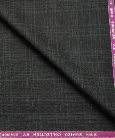 Raymond Men's Wool Checks 3.75 Meter Unstitched Suiting Fabric (Dark Grey)