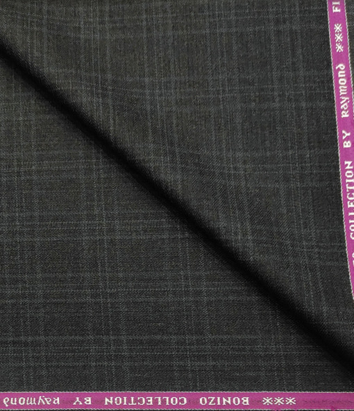 Raymond Men's Wool Checks 3.75 Meter Unstitched Suiting Fabric (Dark Grey)