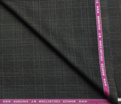 Raymond Men's Wool Checks 3.75 Meter Unstitched Suiting Fabric (Dark Grey)