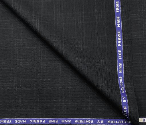 Raymond Men's Wool Checks  Unstitched Suiting Fabric (Dark Navy Blue)