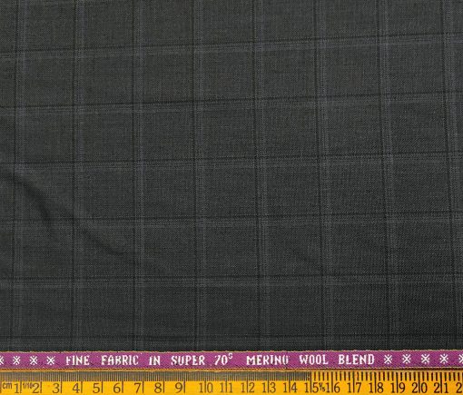 Raymond Men's Wool Checks Super 70's 1.25 Meter Unstitched Suiting Fabric (Dark Ash Grey)