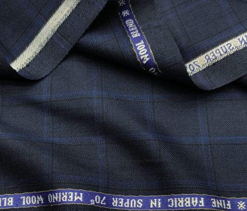 Raymond Men's Wool Checks Super 70's 1.30 Meter Unstitched Suiting Fabric (Dark Royal Blue)