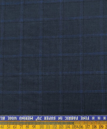 Raymond Men's Wool Checks Super 70's 1.30 Meter Unstitched Suiting Fabric (Dark Royal Blue)