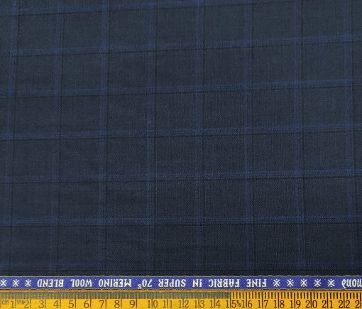 Raymond Men's Wool Checks Super 70's 1.30 Meter Unstitched Suiting Fabric (Dark Royal Blue)