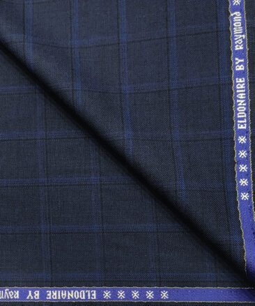 Raymond Men's Wool Checks Super 70's 1.30 Meter Unstitched Suiting Fabric (Dark Royal Blue)