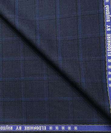 Raymond Men's Wool Checks Super 70's 1.30 Meter Unstitched Suiting Fabric (Dark Royal Blue)