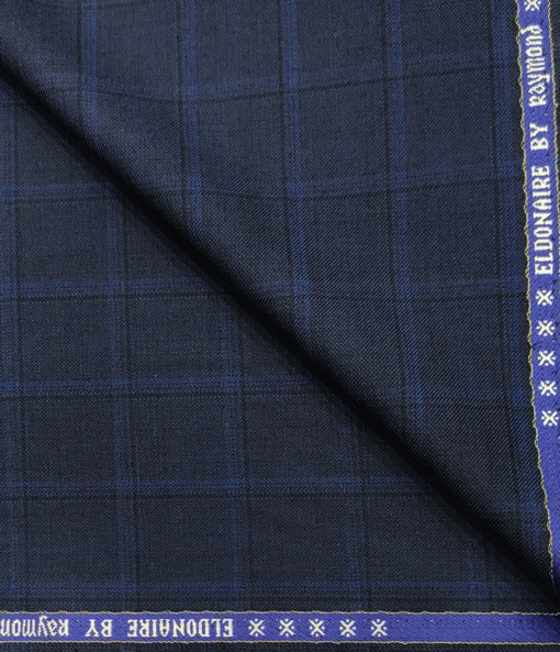 Raymond Men's Wool Checks Super 70's 1.30 Meter Unstitched Suiting Fabric (Dark Royal Blue)