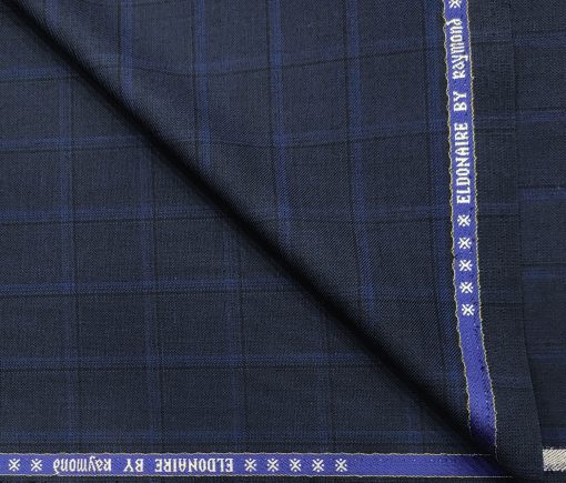 Raymond Men's Wool Checks Super 70's 1.30 Meter Unstitched Suiting Fabric (Dark Royal Blue)