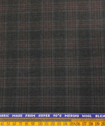 Raymond Men's Wool Checks Super 90's 3 Meter Unstitched Suiting Fabric (Blackish Grey)