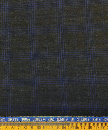 Raymond Men's Wool Checks Super 90's 3.75 Meter Unstitched Suiting Fabric (Blackish Grey)