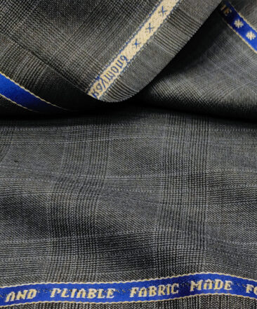 Raymond Men's Wool Checks 3.75 Meter Unstitched Suiting Fabric (Grey)