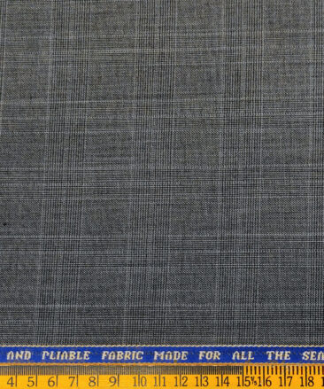 Raymond Men's Wool Checks 3.75 Meter Unstitched Suiting Fabric (Grey)