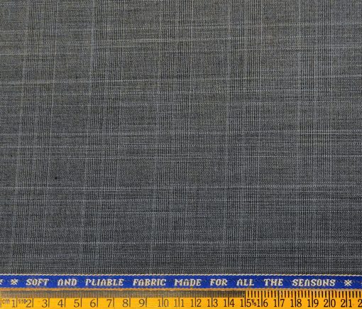 Raymond Men's Wool Checks 3.75 Meter Unstitched Suiting Fabric (Grey)