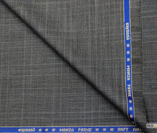 Raymond Men's Wool Checks 3.75 Meter Unstitched Suiting Fabric (Grey)