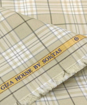 Soktas Men's Giza Cotton Checks 2 Meter Unstitched Shirting Fabric (Beige)