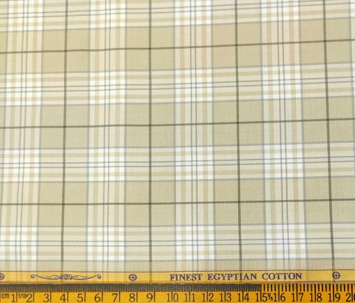 Soktas Men's Giza Cotton Checks 2 Meter Unstitched Shirting Fabric (Beige)