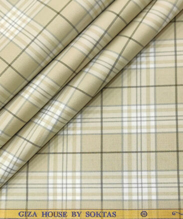 Soktas Men's Giza Cotton Checks 2 Meter Unstitched Shirting Fabric (Beige)