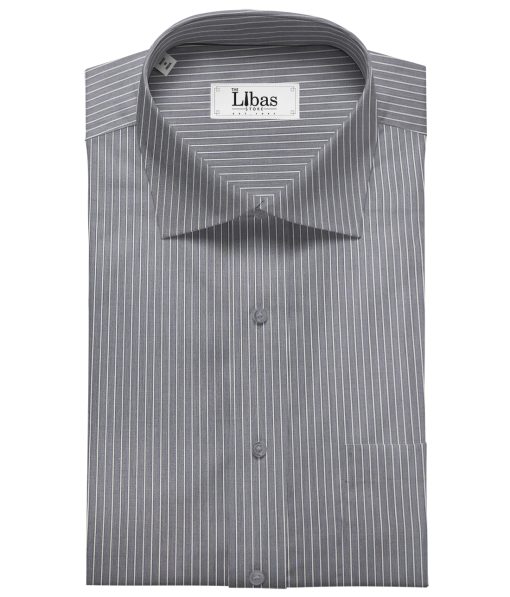 Soktas Men's Giza Cotton Striped 2 Meter Unstitched Shirting Fabric (Dark Grey)