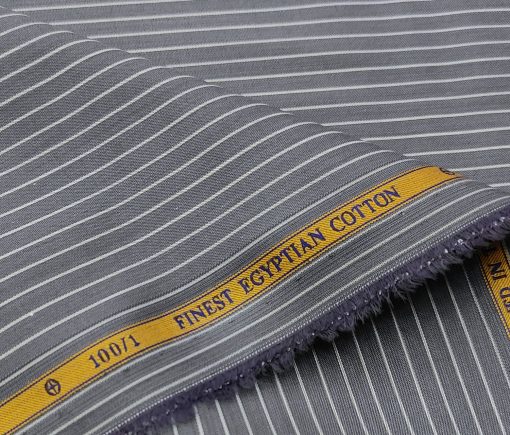 Soktas Men's Giza Cotton Striped 2 Meter Unstitched Shirting Fabric (Dark Grey)