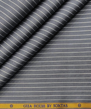 Soktas Men's Giza Cotton Striped 2 Meter Unstitched Shirting Fabric (Dark Grey)