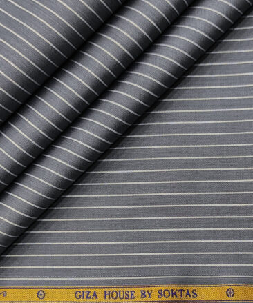 Soktas Men's Giza Cotton Striped 2 Meter Unstitched Shirting Fabric (Dark Grey)