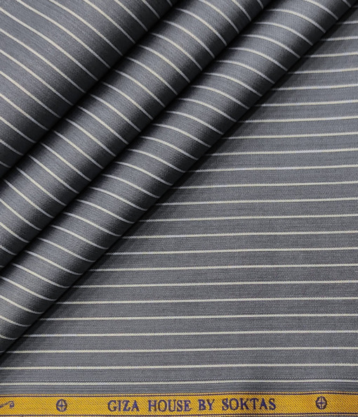 Soktas Men's Giza Cotton Striped 2 Meter Unstitched Shirting Fabric (Dark Grey)