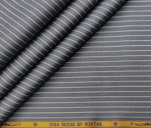 Soktas Men's Giza Cotton Striped 2 Meter Unstitched Shirting Fabric (Dark Grey)