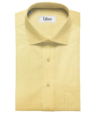 Soktas Men's Giza Cotton Checks 2 Meter Unstitched Shirting Fabric (Yellow)