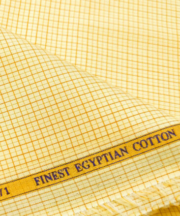 Soktas Men's Giza Cotton Checks 2 Meter Unstitched Shirting Fabric (Yellow)