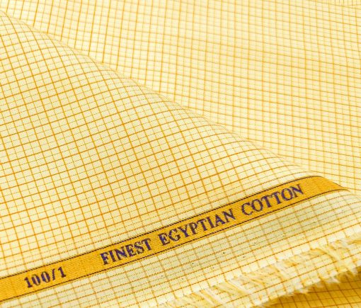 Soktas Men's Giza Cotton Checks 2 Meter Unstitched Shirting Fabric (Yellow)